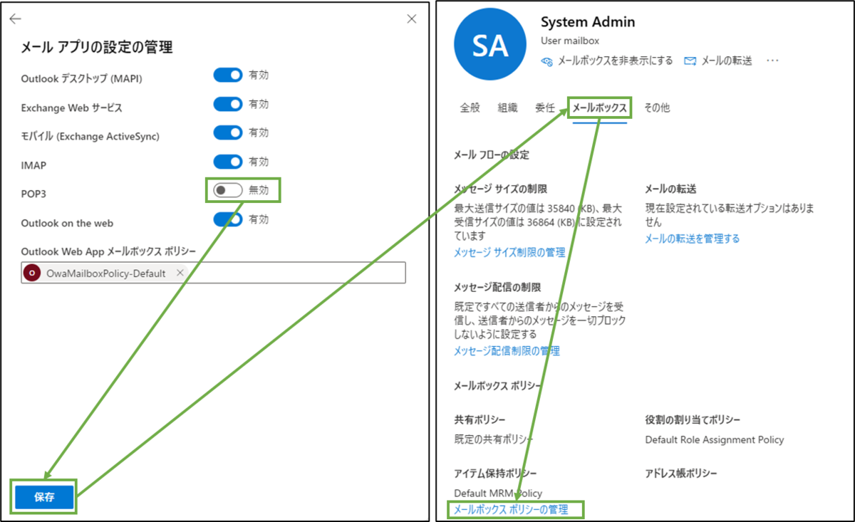 図表3-2 メールアプリ設定(POP無効化)