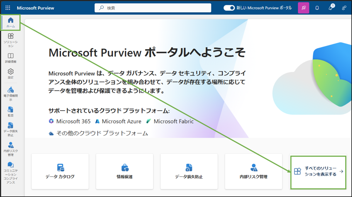 図表4-1 Microsoft Purviewのメインメニュー選択