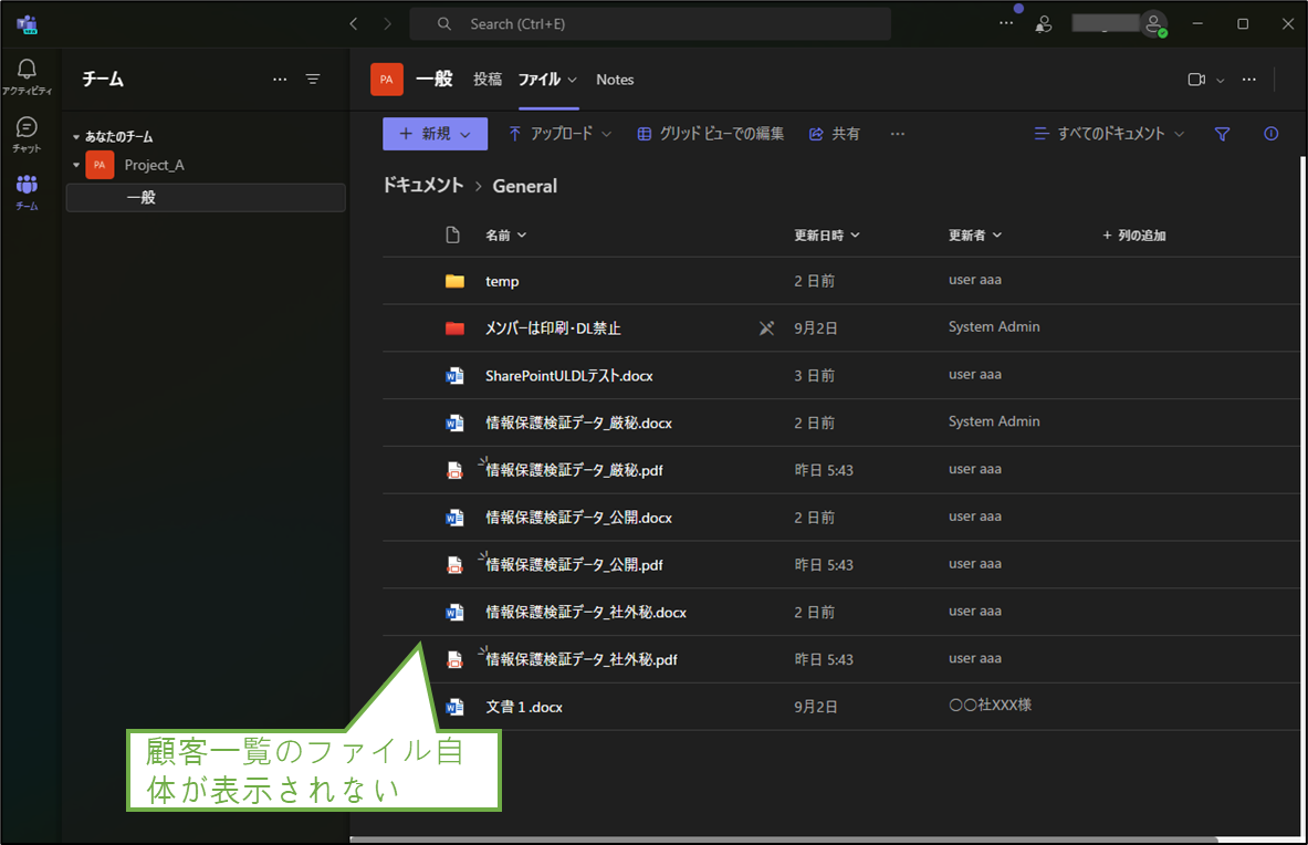 図表6-3 DLP抵触データのSharePoint共有(組織外:一覧参照)