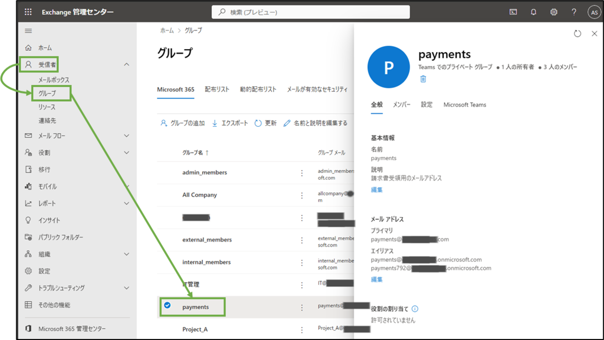図表3-4 Exchange管理センターでのグループメール選択