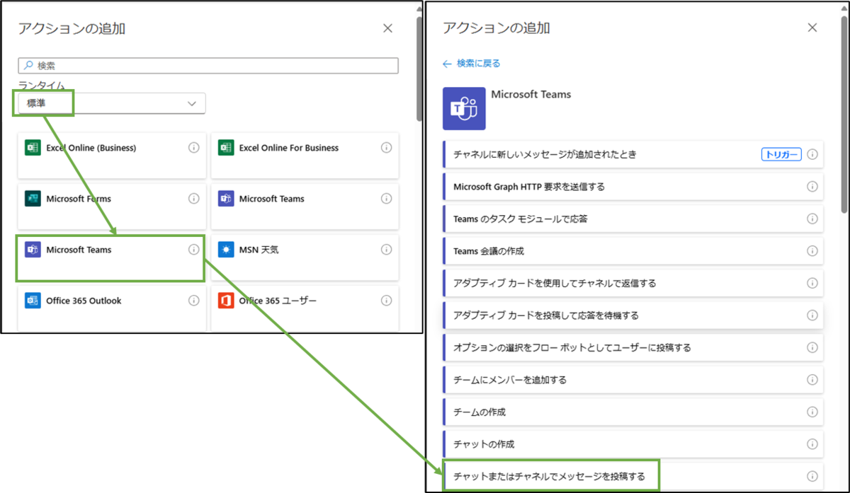 図表4-16 各ステップの設定(Teams投稿内容作成-false)