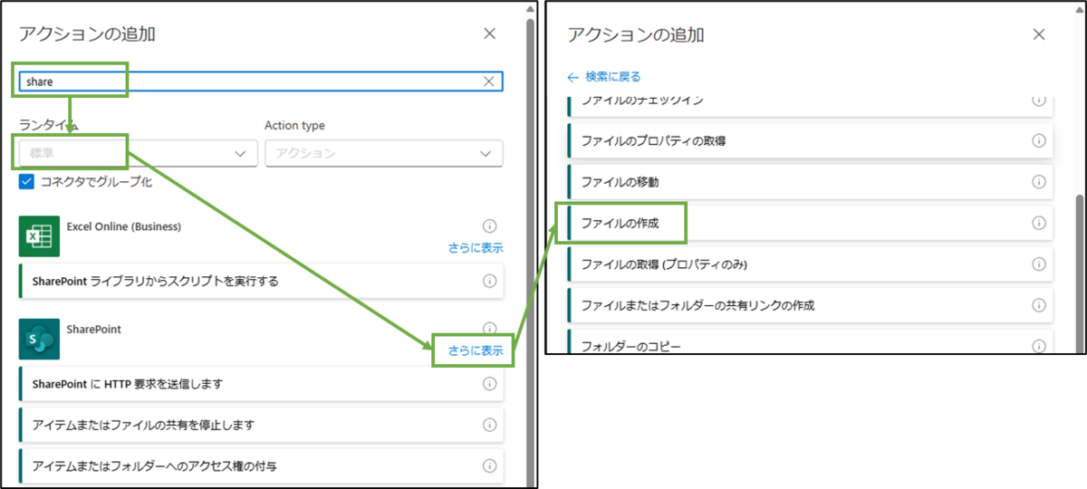 図表5-1 各ステップの設定(SharePointファイル作成の追加)