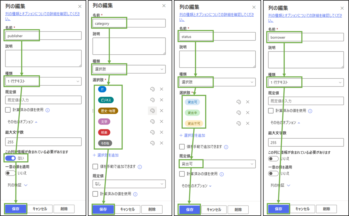 図表3-5 SharePointリストの列の設定の続き