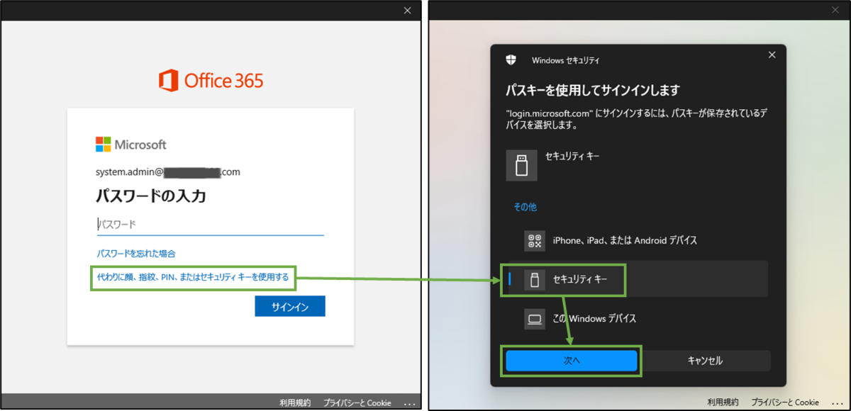図表4-1 ユーザーPC利用中の認証要求時にセキュリティキーを使用