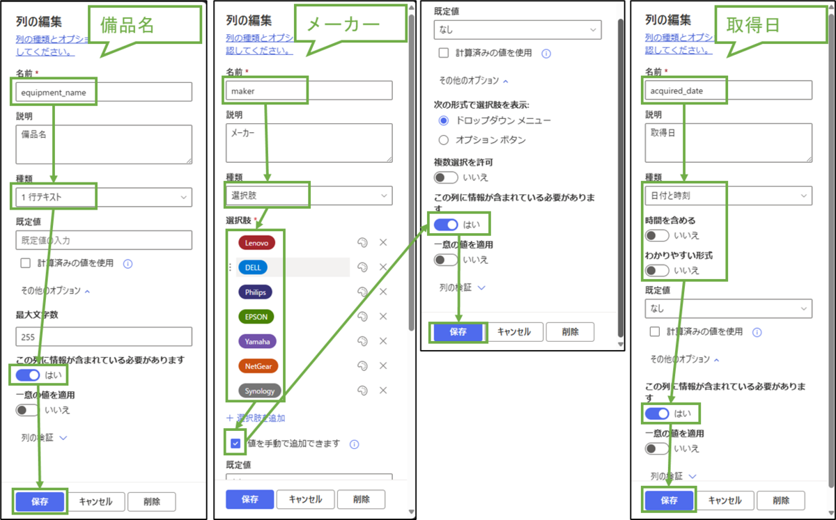 図表3-6 SharePointリストの列の設定