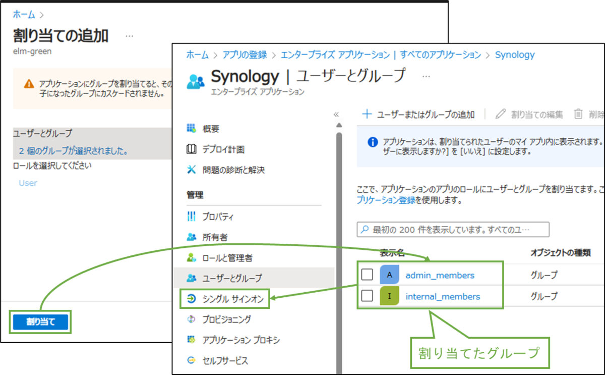 図表2-7 エンタープライズアプリ登録(割り当て実行,確認)