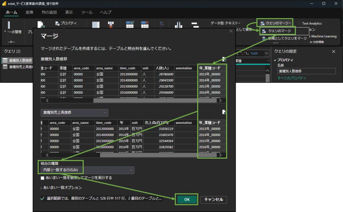 図表3-2 クエリエディタでクエリのマージ設定