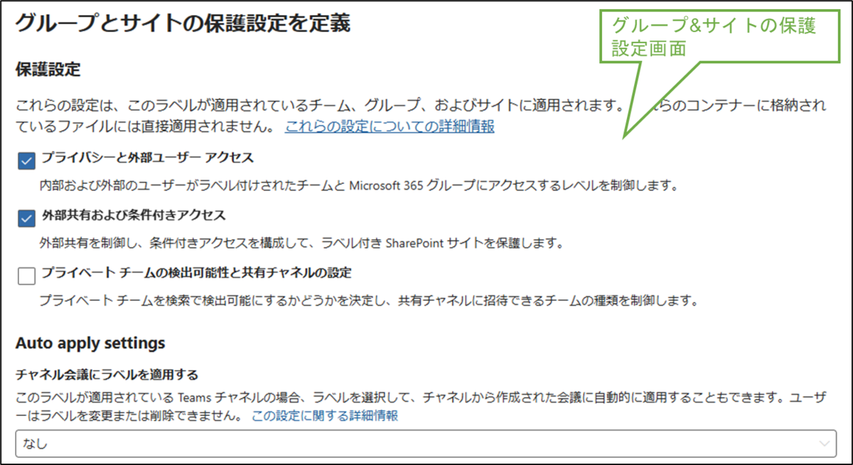 図表3-3 Purview秘密度ラベルの設定(グループとサイトの保護設定)