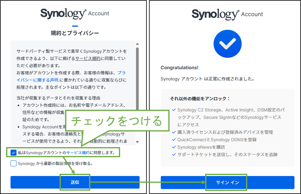 図表2-4 Synologyアカウントのサインアップの続き