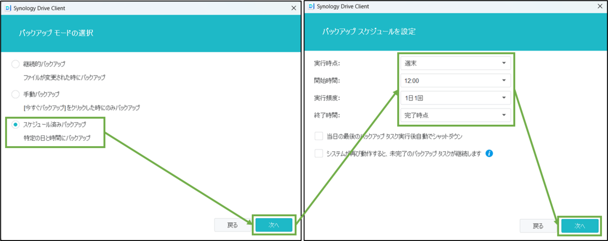 図表7-3 バックアップタスクの作成(モード,スケジュール)