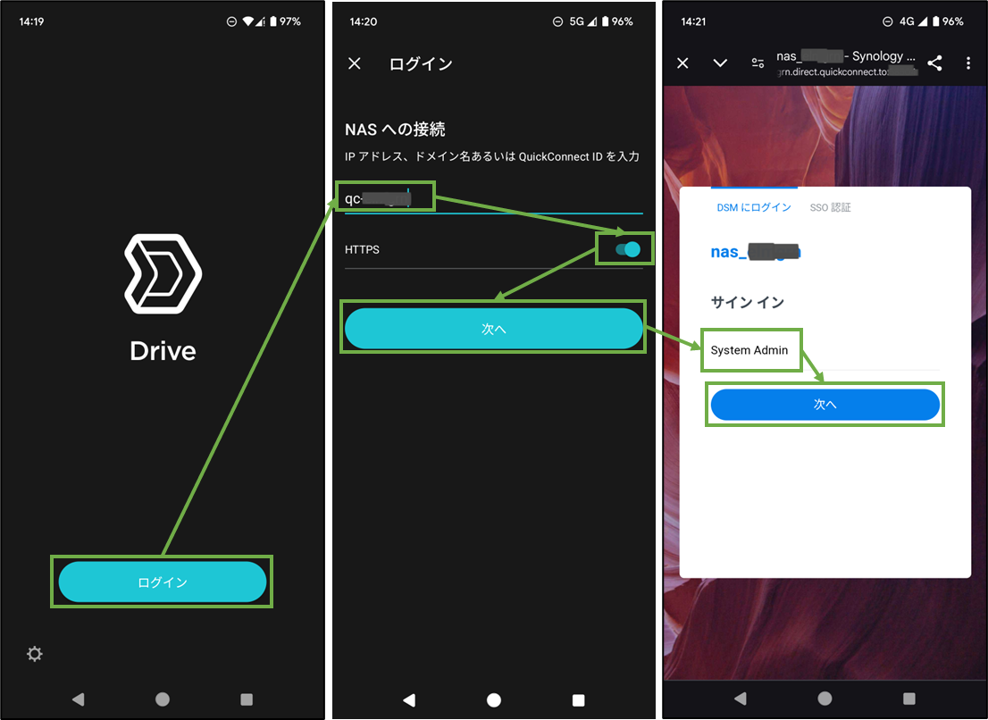 図表8-2 Synology Drive ClientでのNASログイン