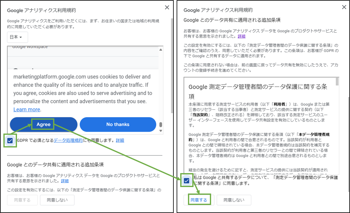 図表1-6 Google Analytics基本設定(利用規約と追加条項の確認)