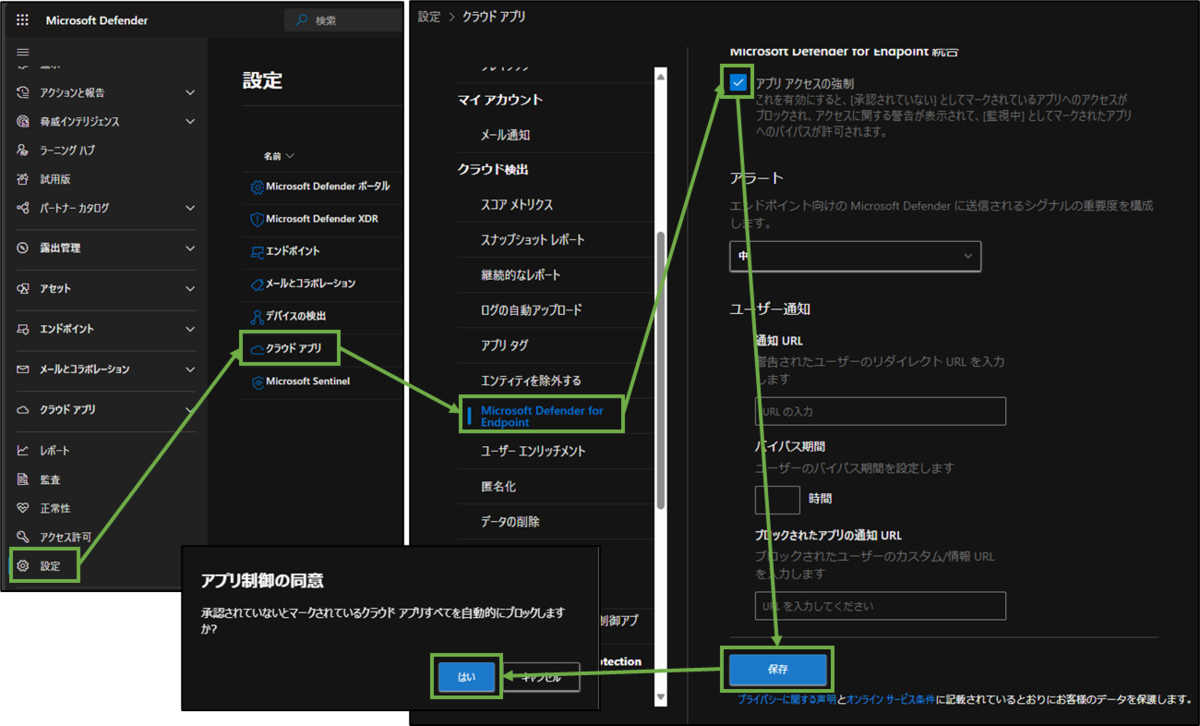 図表5-1 クラウド検出のアプリアクセス強制設定