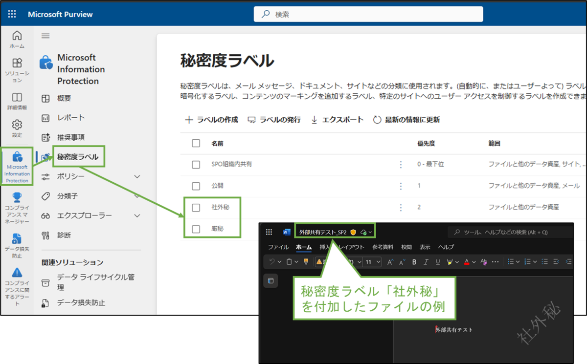 図表9-7 Purviewの秘密度ラベルの設定