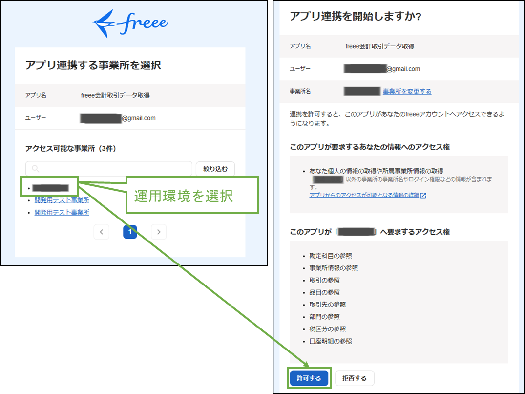 図表3-6 freee APIアプリ設定(事業所選択)