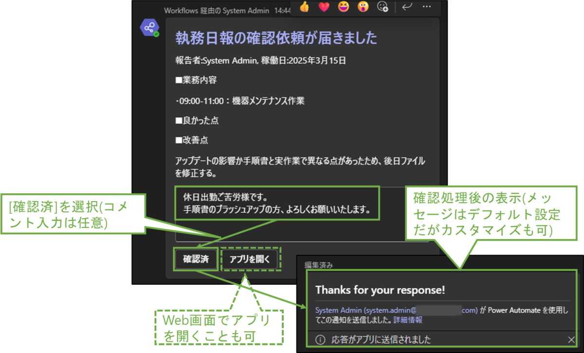 図表2-4 完成イメージ(マネージャーによる確認処理:Teams)