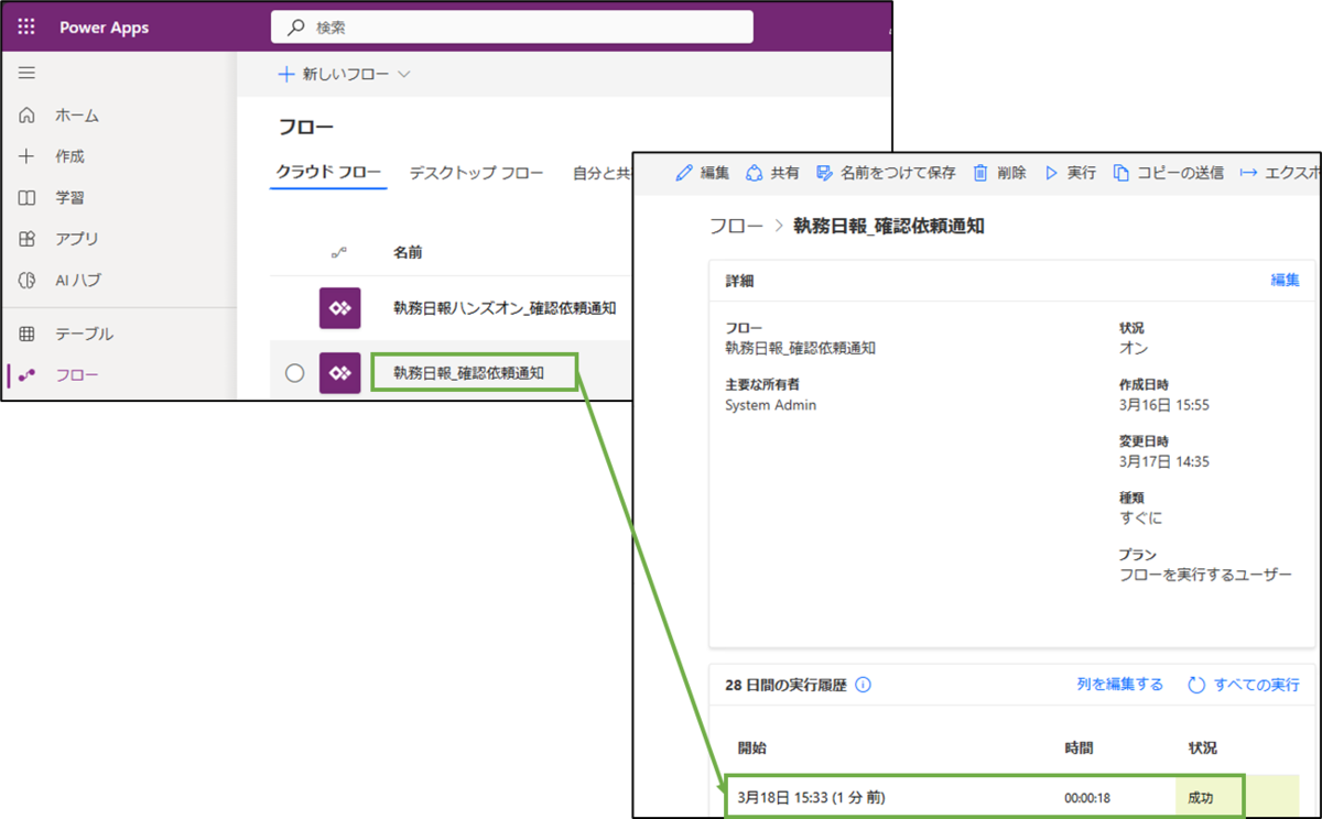 図表9-10 PowerAutomateフロー設定(JSON解析のためフロー実行結果確認)