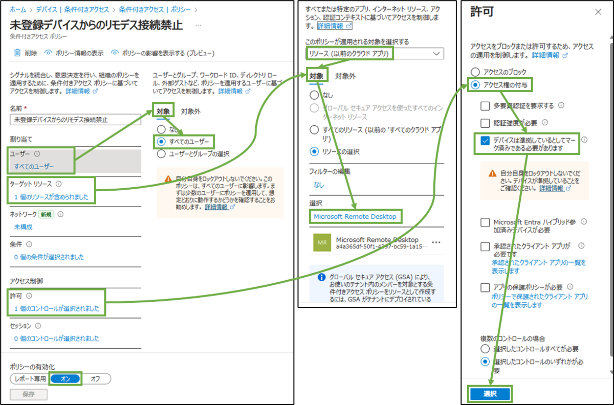 図表4-2 Intune管理センターでの条件付きアクセスポリシー設定