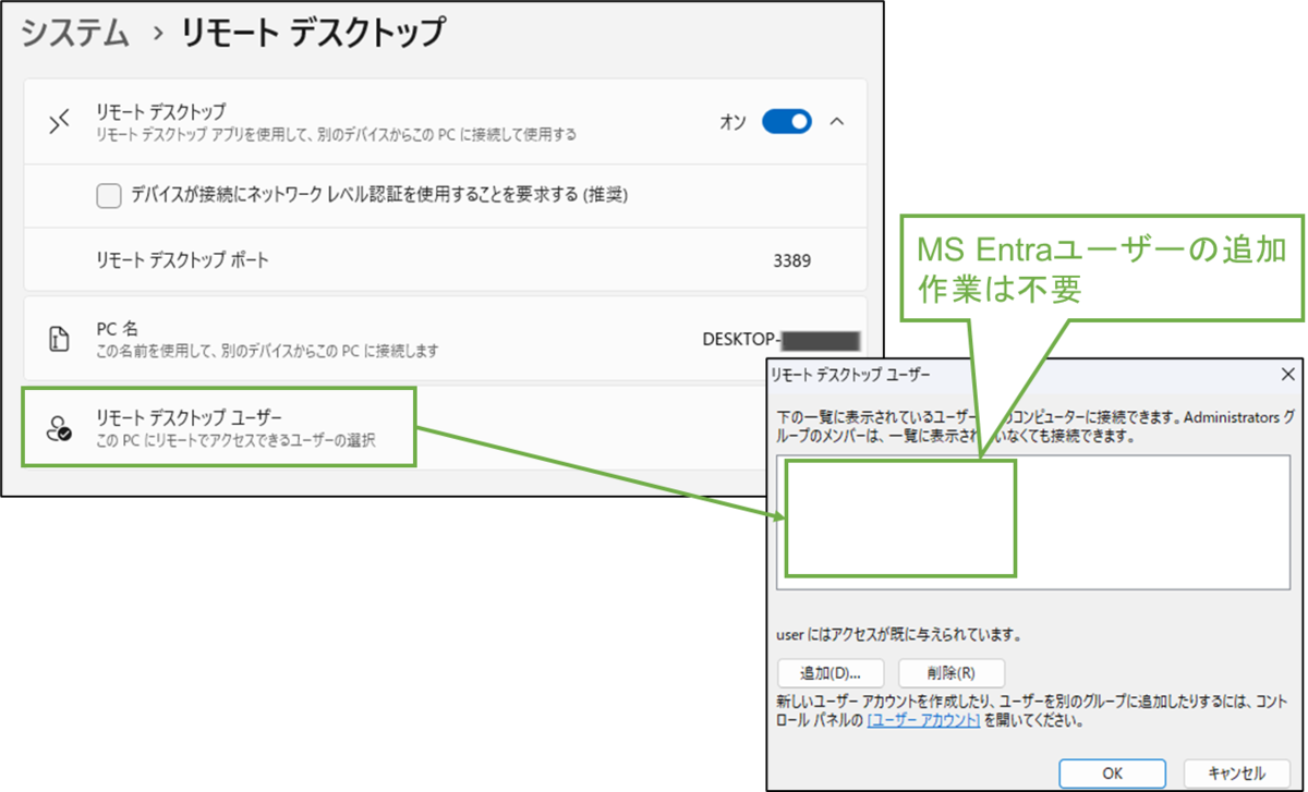 図表3-3 ネットワークレベル認証解除時はユーザー指定不要