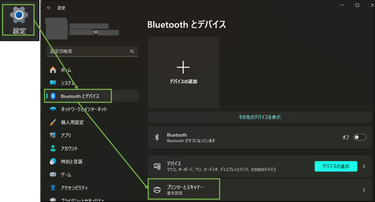 図表5-2 プリンター設定メニューへ