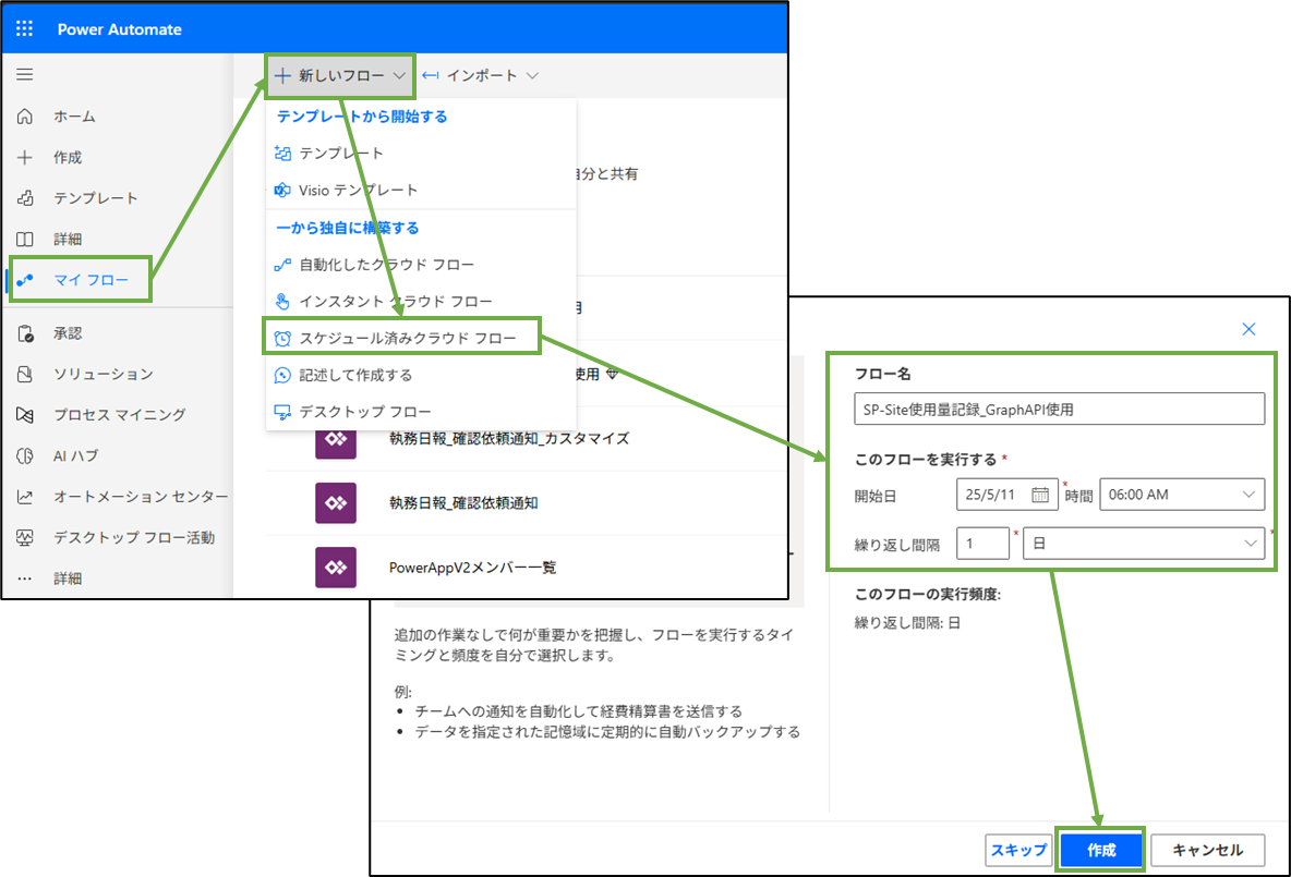 図表7-3 PowerAutomate スケジュールフロー作成