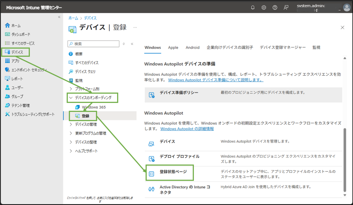 図表6-1 Intune管理センターのデバイス登録メニュー