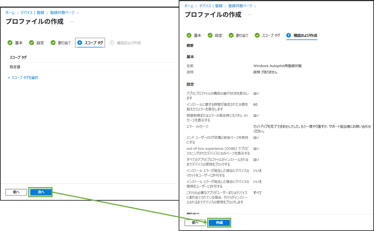 図表6-5 登録状態ページの設定(スコープタグ,確認と作成)