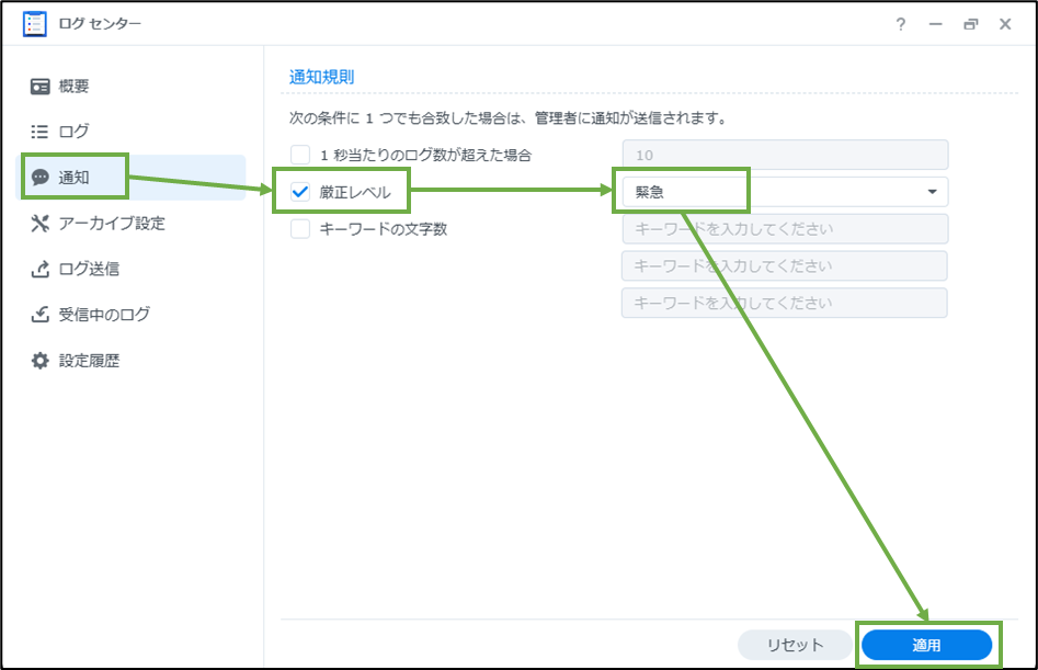 図表2-4 ログセンターの通知メニュー
