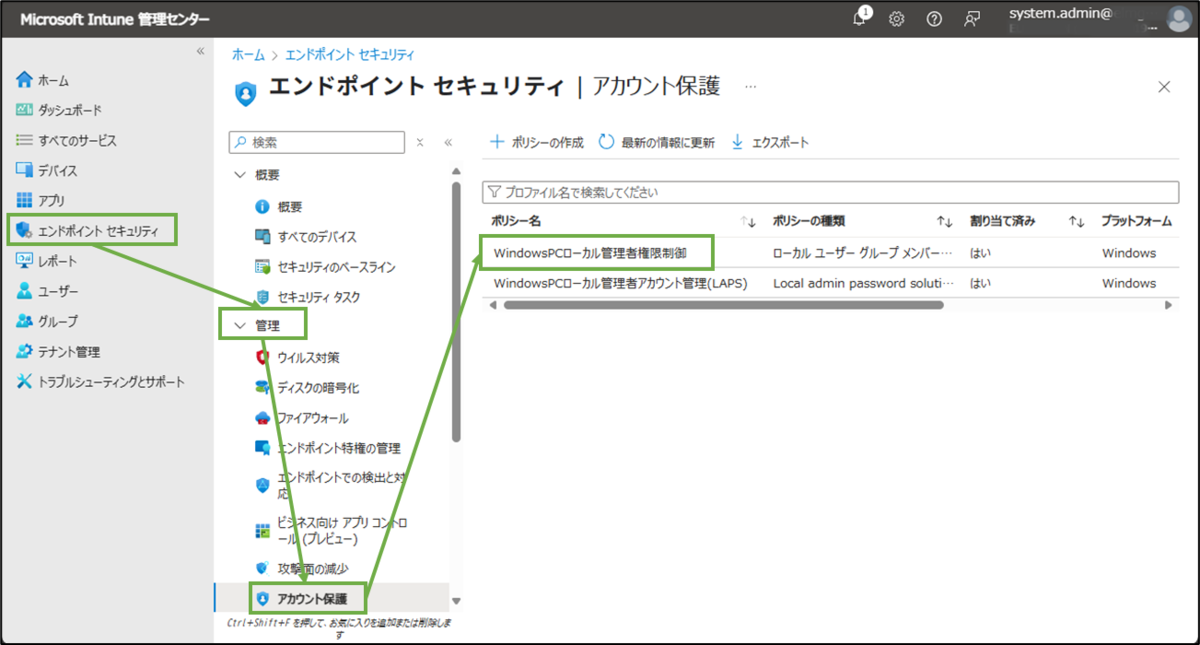 図表4-8 アカウント保護ポリシー適用確認(一覧)