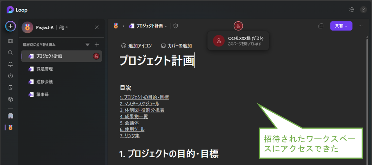 図表4-3 Loop外部共有(ワークスペースアクセス完了)