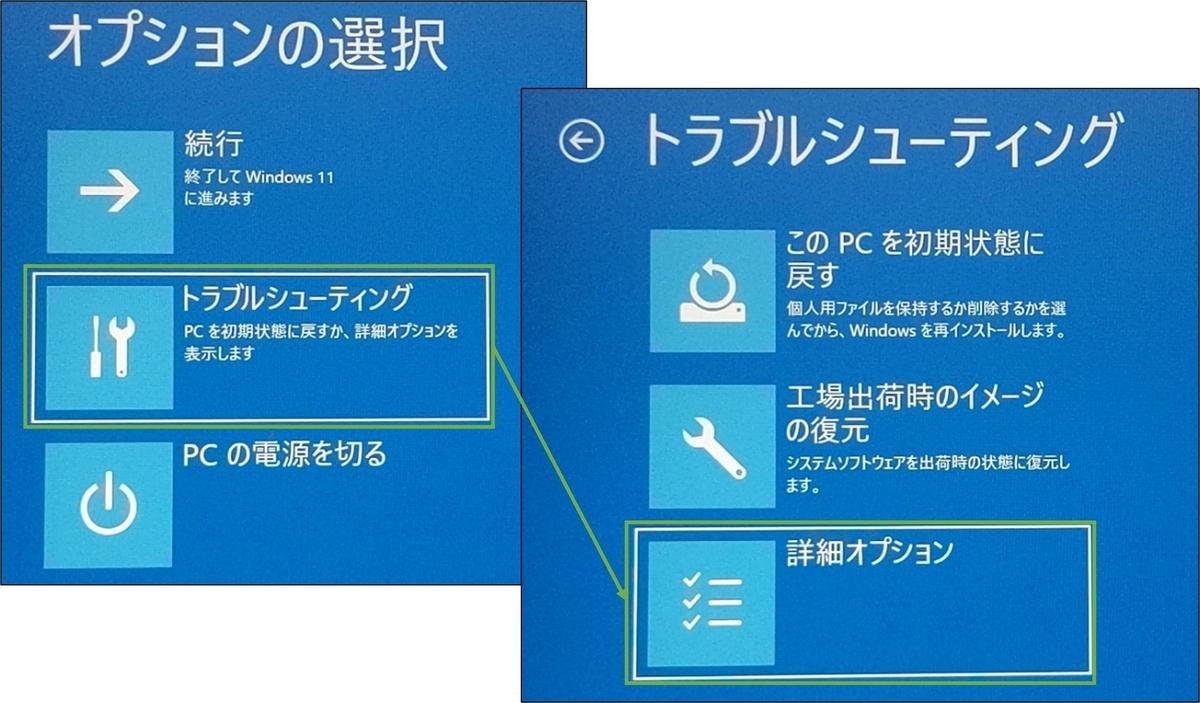 図表3-2 SecureBoot無効化(トラブルシュート,詳細オプション)