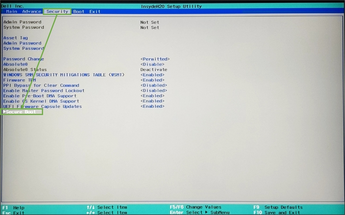 図表3-5 SecureBoot無効化(SecureBootメニューへ)