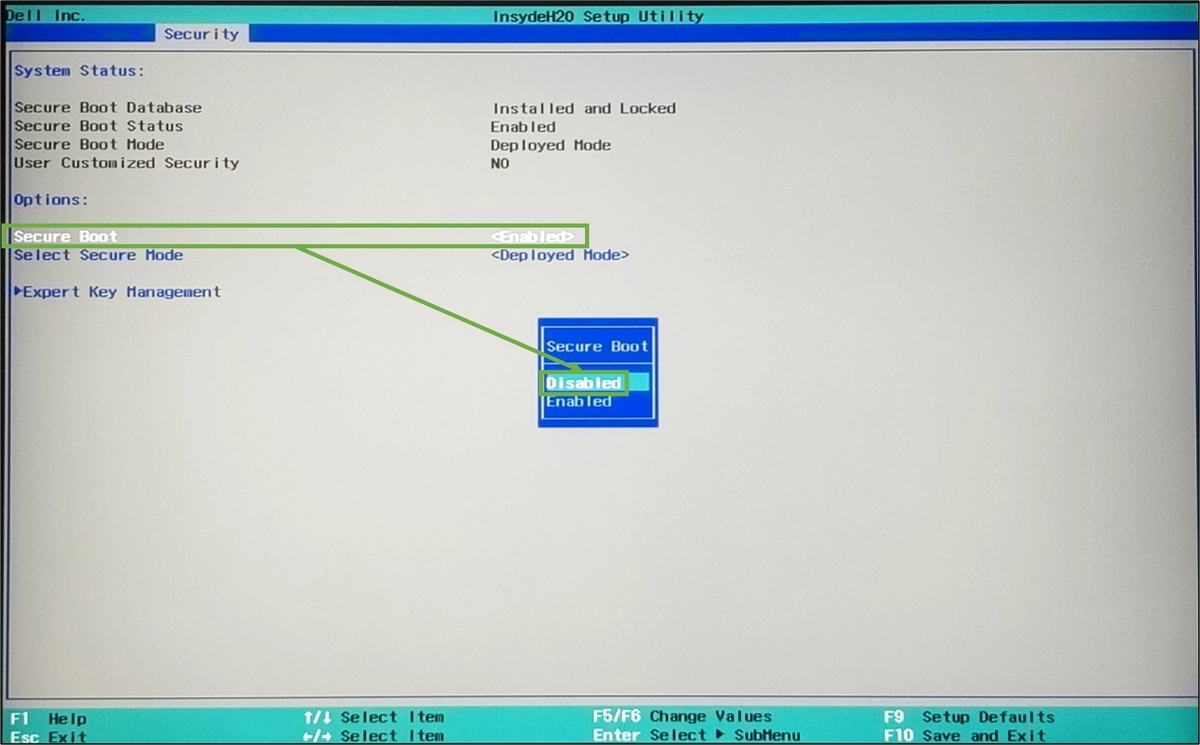 図表3-6 SecureBoot無効化(SecureBoot無効化)