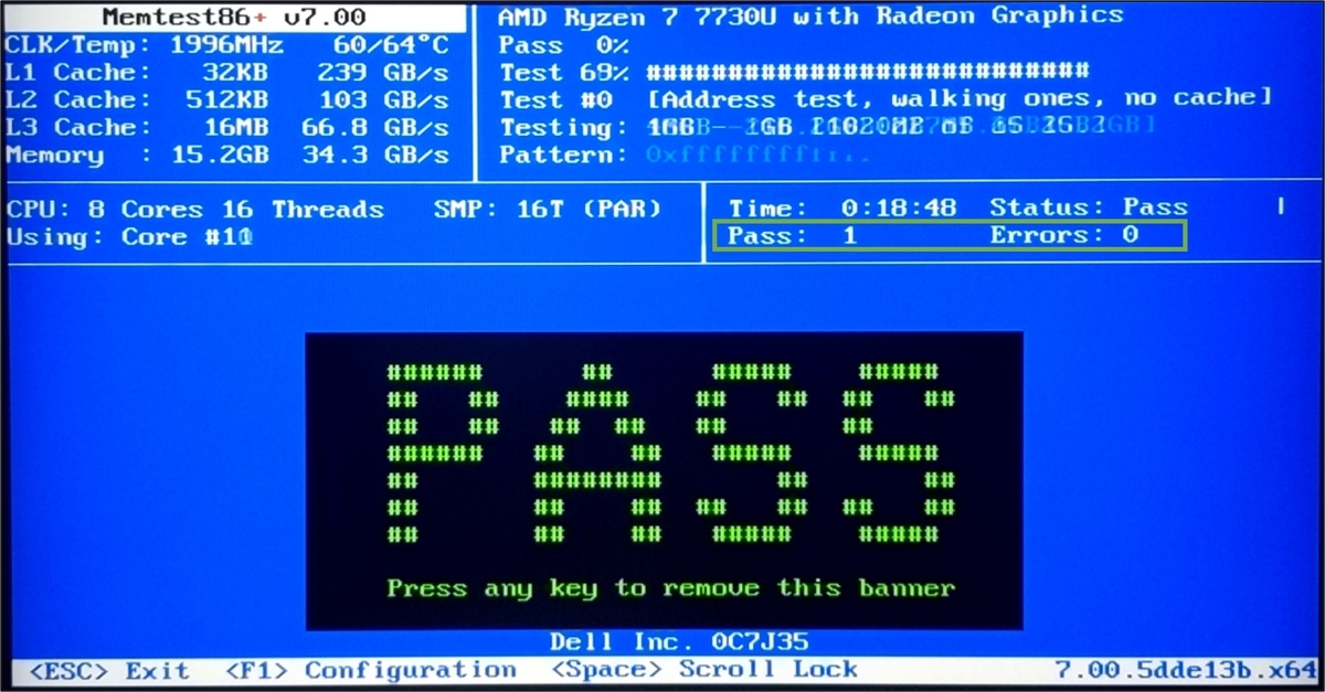 図表5-2 Memtest86+実行経過