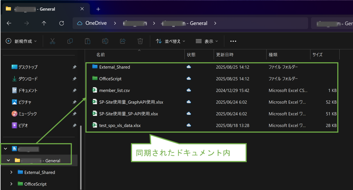 図表1-3 同期されたSharePointサイトのドキュメント