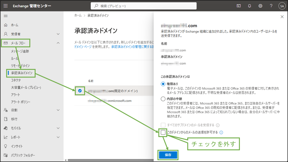 図表5-7 Exchange Onlineでのメール送信許可の無効化