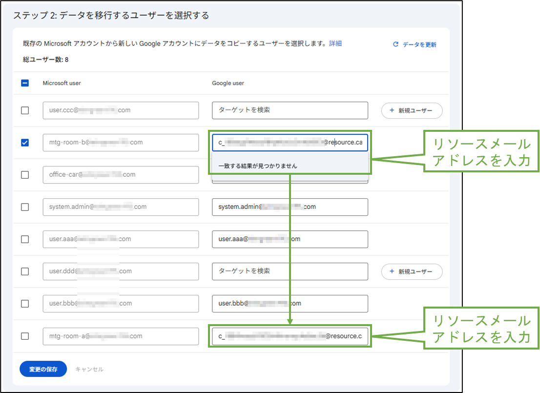 図表6-2 リソースの移行(リソースメールアドレスをマッピング)
