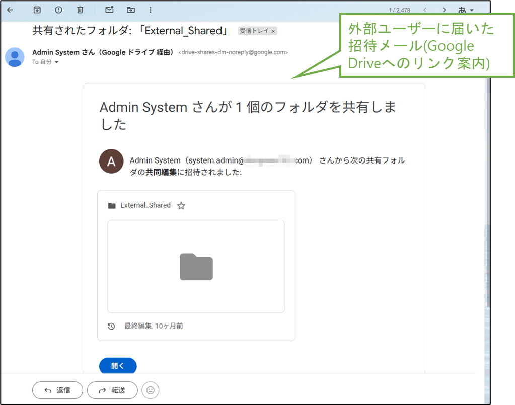 図表8-4 OneDrive 移行後確認(外部ユーザーに届いた招待メール)