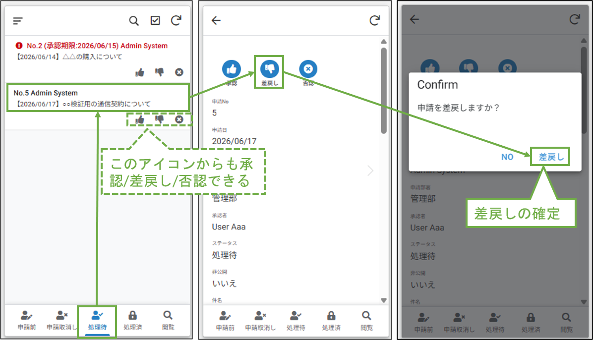 図表2-6 アプリイメージ(差戻し)