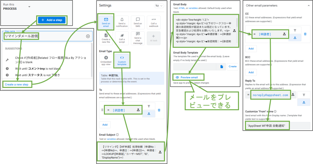 図表9-11 Automation日次リマインダメール送信 PROCESS設定