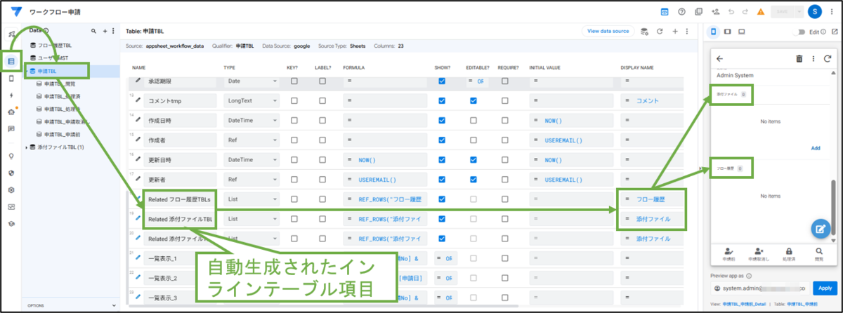 図表10-1 インラインテーブル調整 表示名