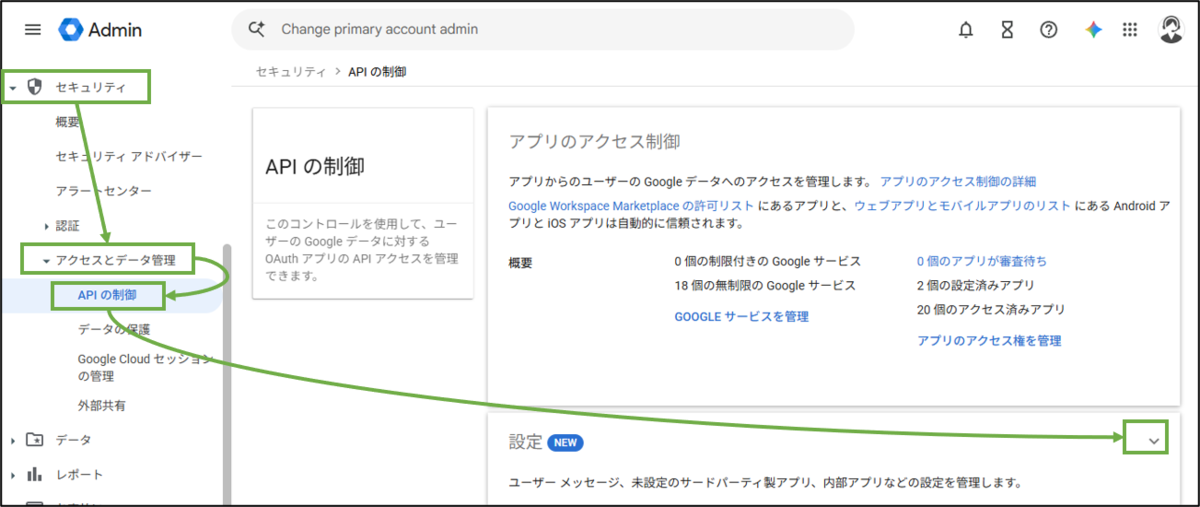図表2-1 API制御の設定メニューへ
