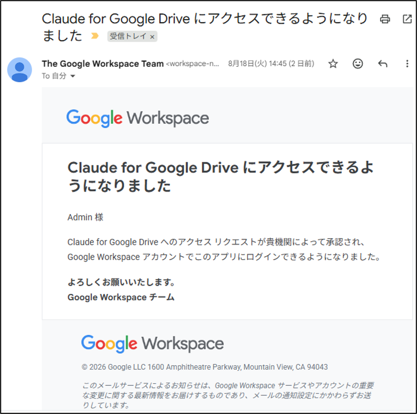 図表4-8 ユーザー操作 Claude for GD 許可通知メール
