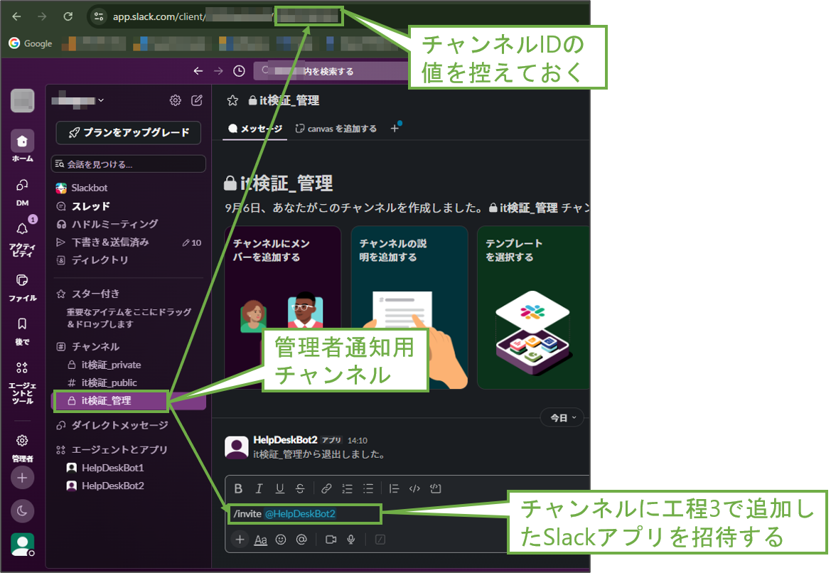 図表4-1 管理者通知用チャンネルへのSlackアプリの招待
