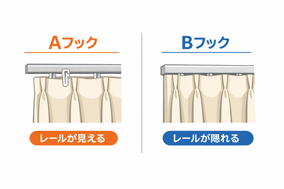 カーテンフックの付け方|初心者でも簡単!向き・位置・AフックとBフックの違いを解説 - 暮らし整うプチプラ日和