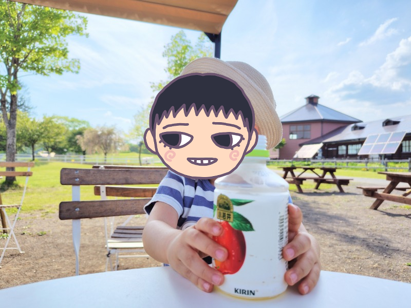 ペットボトルのジュースを飲む男の子