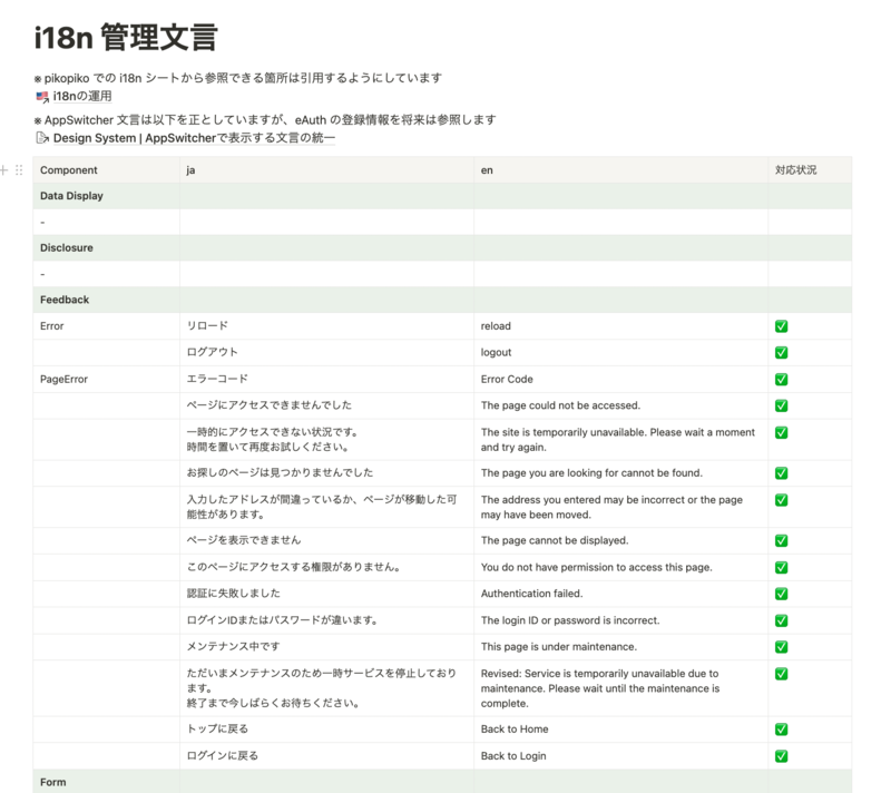 i18nの文言を管理するnotionのテーブル