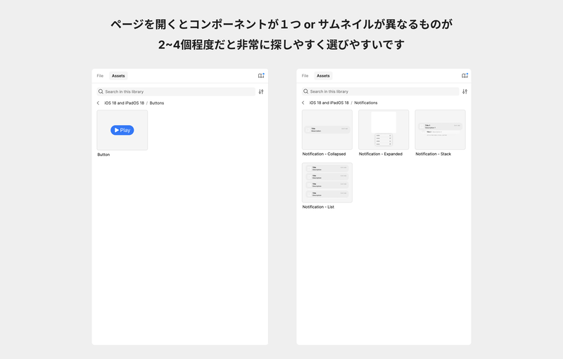 コンポーネントが1つorサムネイルが異なるものが2~4個程度の例