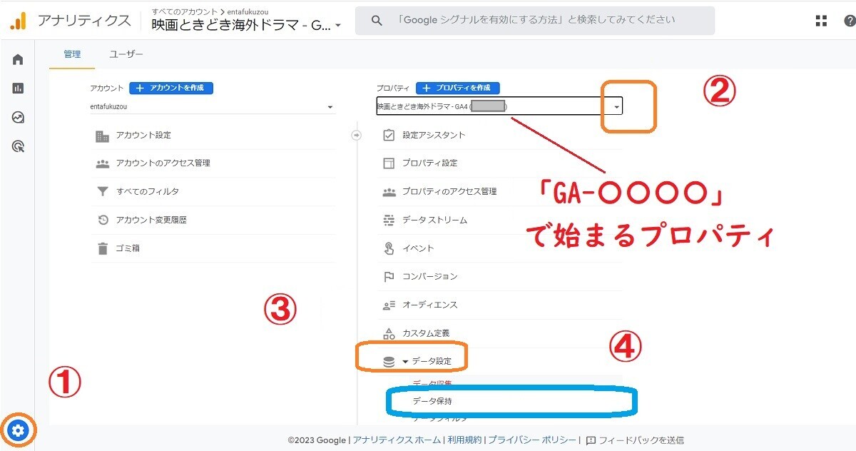 Googleアナリティクス4、データ保持