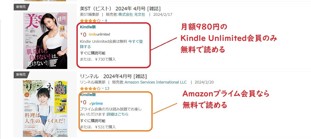 Kindle Unlimited、prime reading、違い